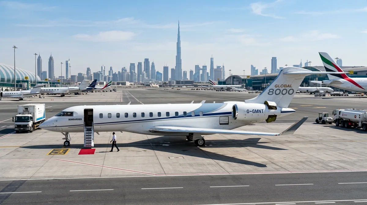 Private jet at Dubai — FBO terminal